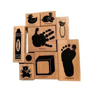 Stampin Up Definitely Decorative Kids Prints Rubber Stamp Set Baby Animals Crayo